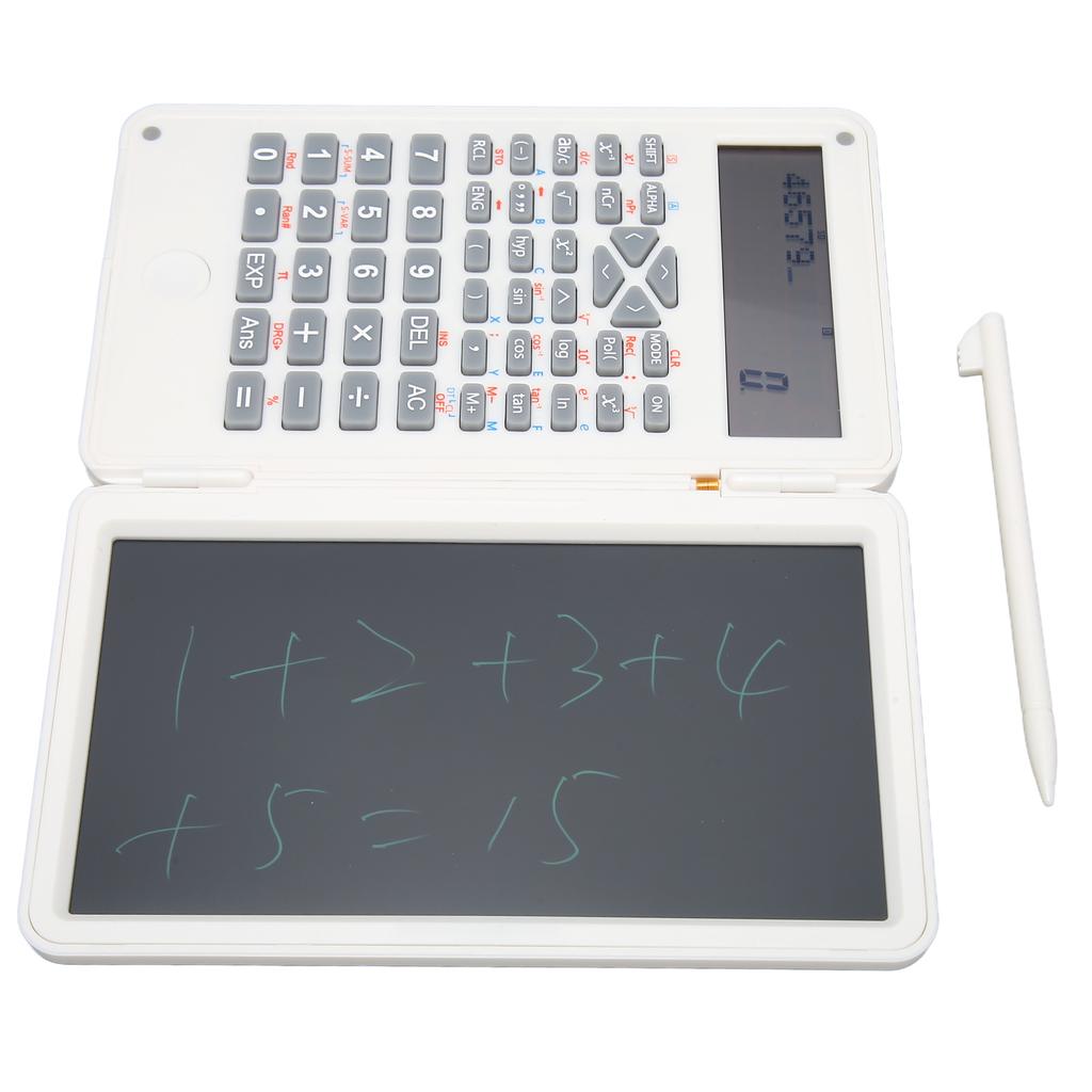 Calculator with Notepad Portable 10 Digits LCD Display Scientific Calculator for School Office Meetings and Family White