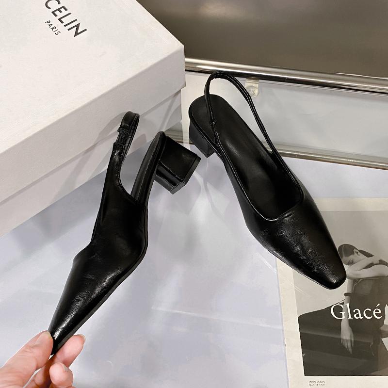 Fashion Designer Summer New Women Sandal Fashion Pointed Toe Shallow Slip On Ladies Elegant Slingback Shoes Thin Med Heel Dress Mules