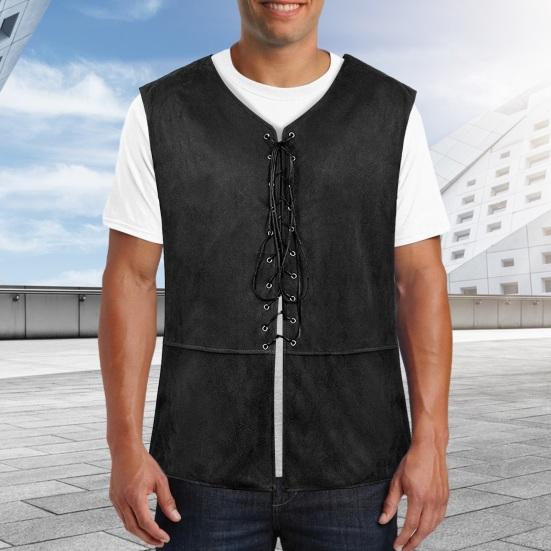 Punk Weste Gothic Renaissance Stil Schnürung Retro Weste V-Ausschnitt Ärmellos Einfarbig