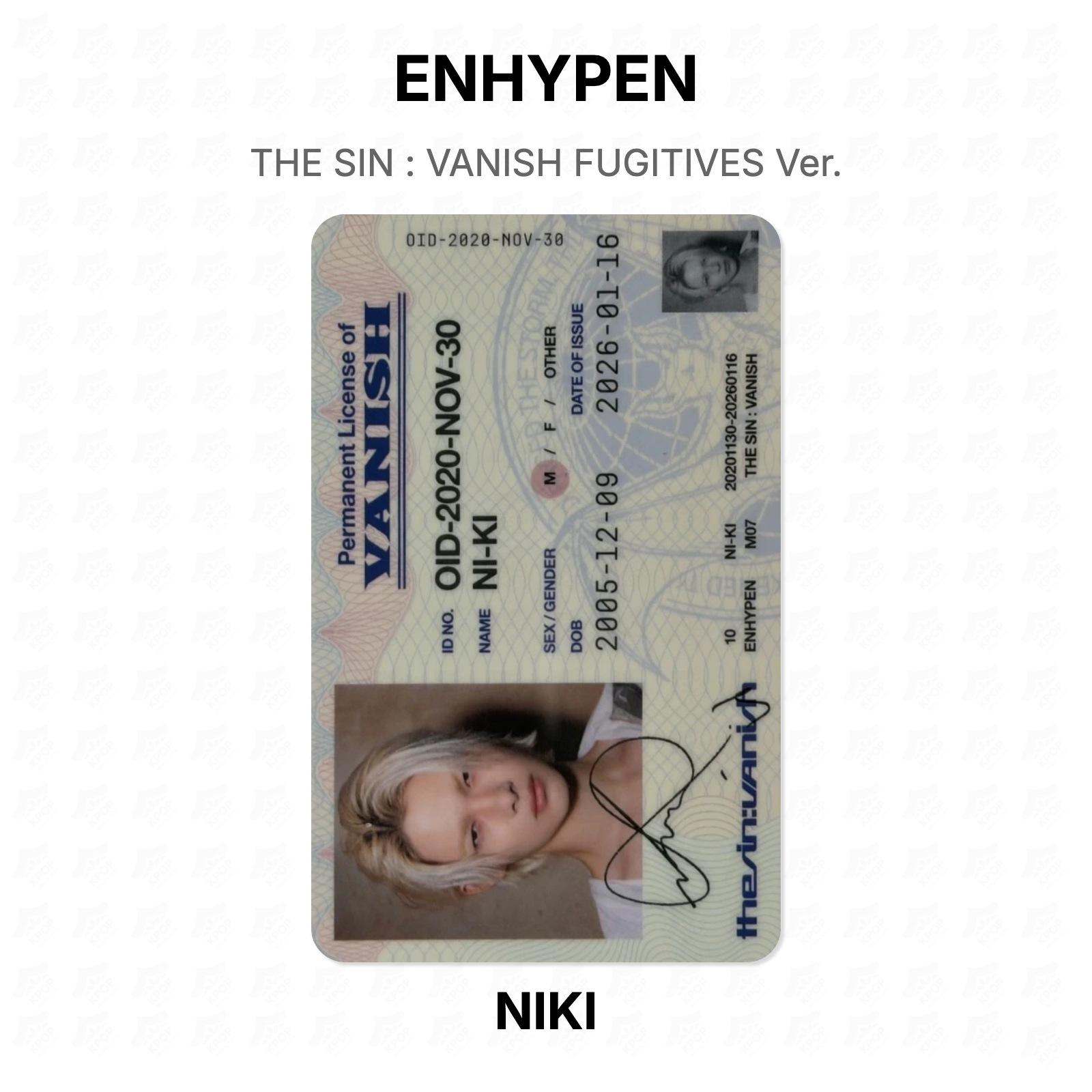 ENHYPEN THE SIN : VANISH FUGITIVES Ver. Official Photocard NI-KI