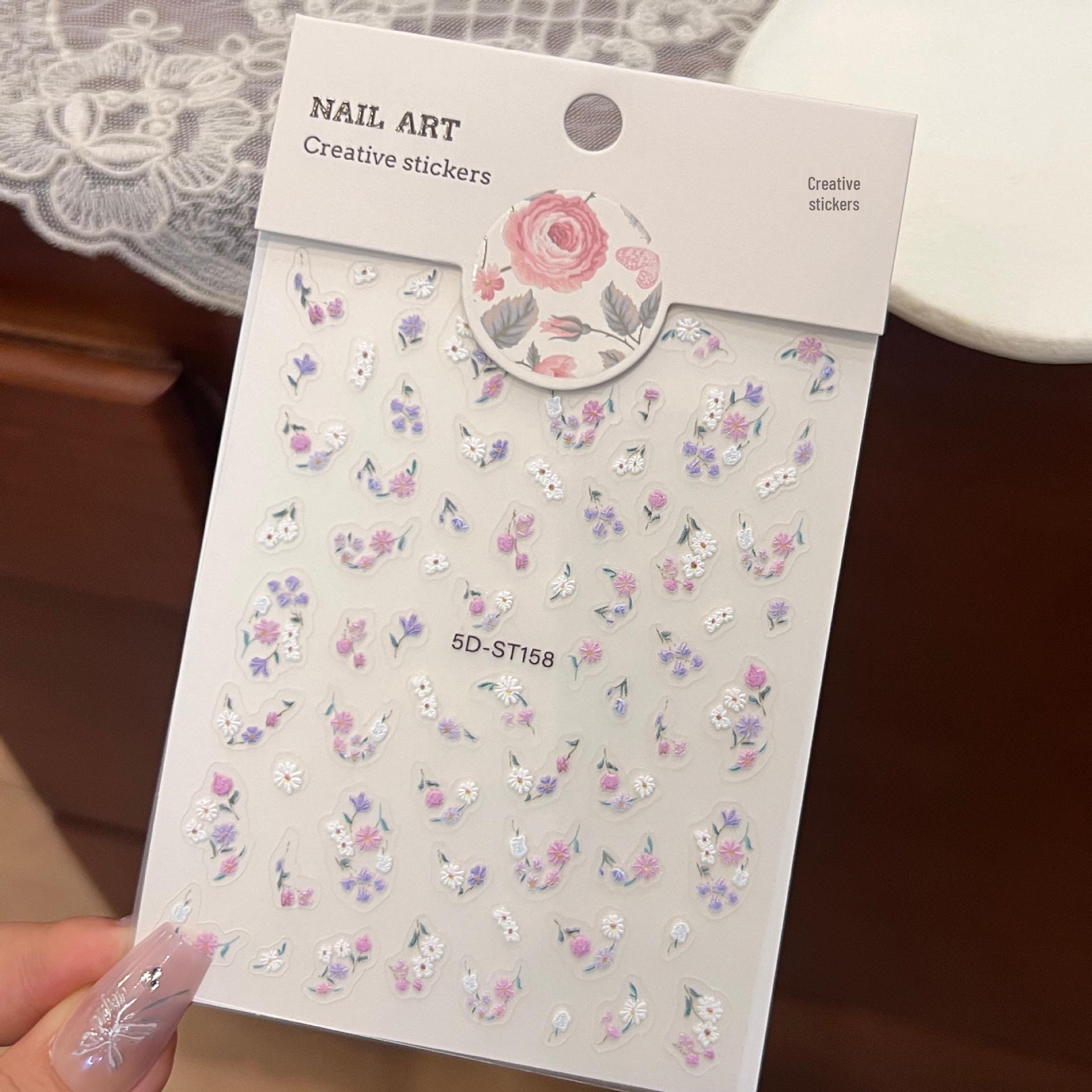 

5D Japanese Embossed Nail Stickers - Trendy Xiaohongshu Style, Non-Curling