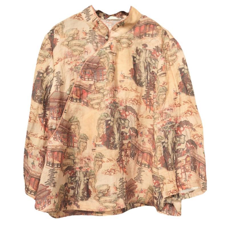 

Johnature женские рубашки рами в китайском стиле топы с длинными рукавами и цветочным принтом блузки на пуговицах повседневные винтажные рубашки M кофейный