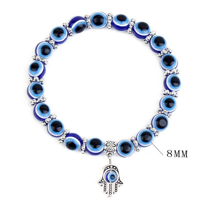 8mm Lucky Evil Eye Bracelets Set Colorful Turkish Amulet Hamsa Beaded Stretch Elastic Bracelet for Women Men