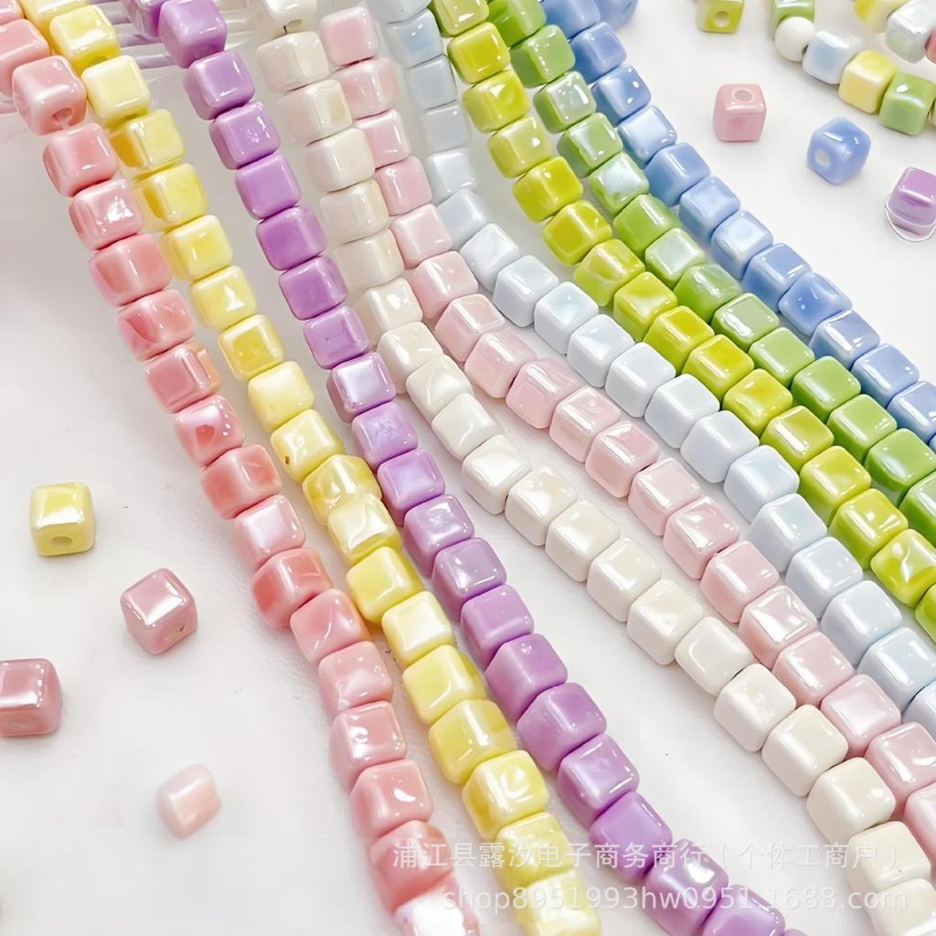 Colorful 3D Square Ceramic Beads for DIY Necklaces and Bracelets