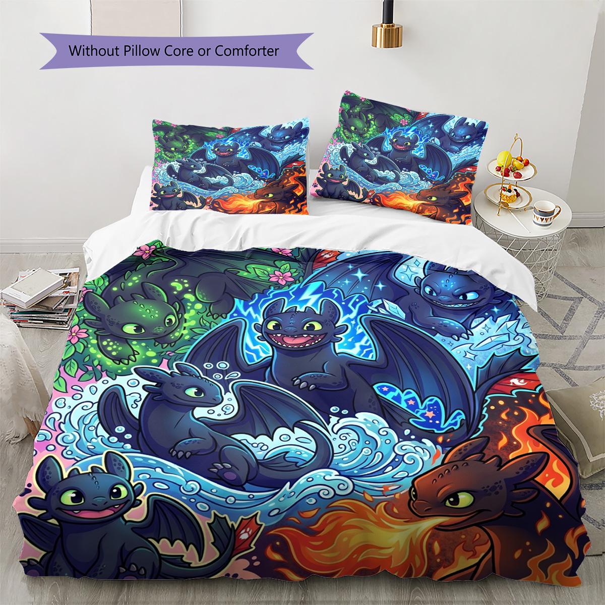 

Toothless Night Fury Pattern Bedding Quilt Set Quilt Cover Pillowcase Home Decoration Birthday Gift (1 * duvet cover + 2 * pillowcase, without core) 135x200cm
