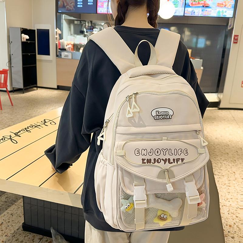 Letter Print Women's Backpack Large Capacity Computer Backpack Color Block Student Schoolbag