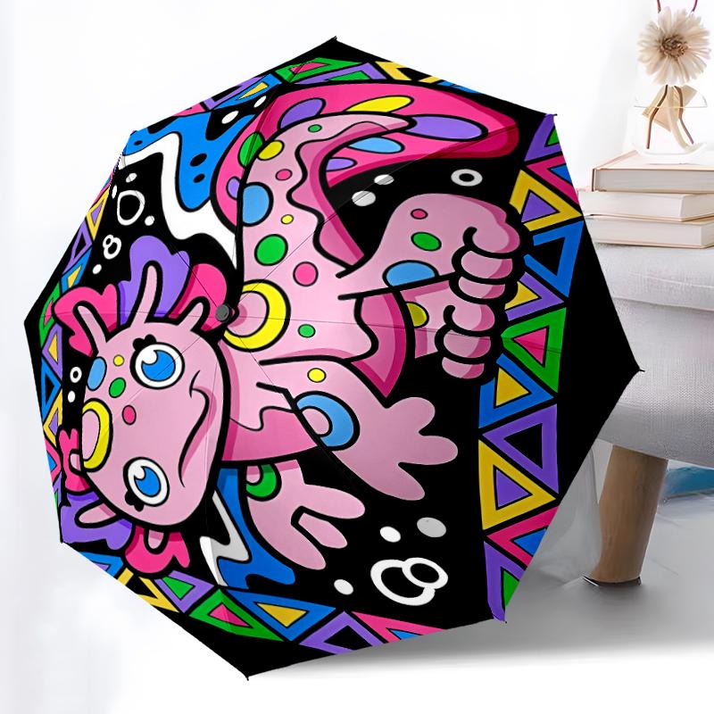 1pc Sturdy 8-Bone Auto Umbrella, Axolotl Umbrella, Digital Printed, Foldable Umbrella for On-the-Go Outdoor Use