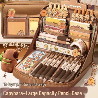 12-Layer Large Capacity Capybara Pencil Case - Cute Student Stationery Bag