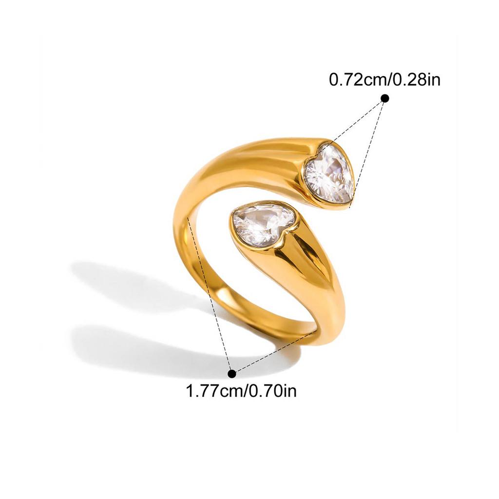 Yori White Heart Shaped Cubic Zirconia Geometric Cast Ring Waterproof Smooth Metal Handmade Polished Jewelry Bijoux