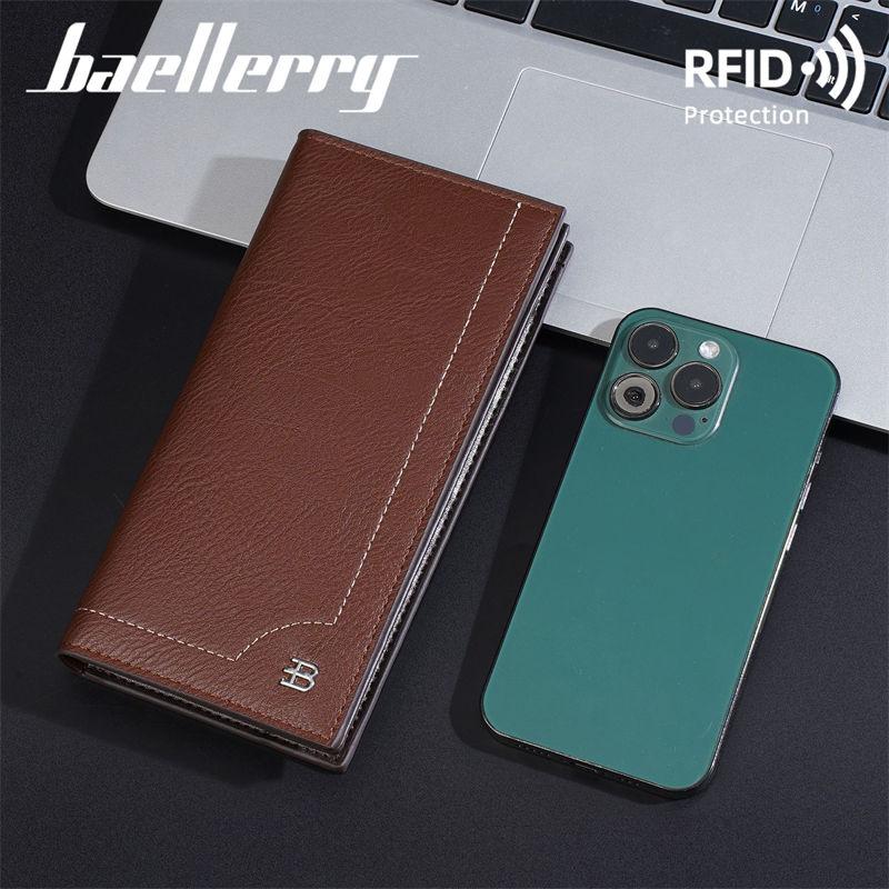 Baellerry RFID Protection Long Wallets for Men Vintage Design Business ID Card Holder Anti Theft Cash Money Bags Purse GZW