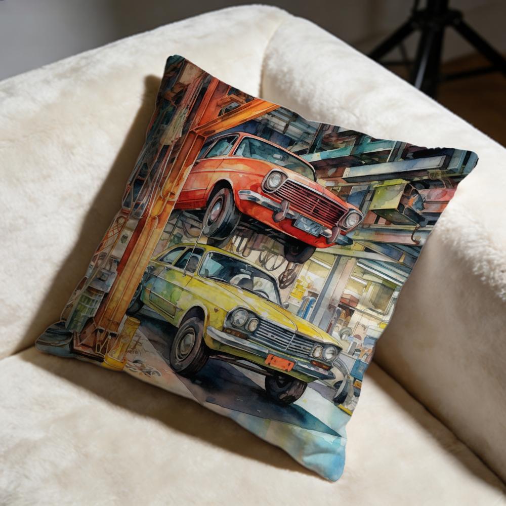 Watercolor Vintage Car Cushion Cover Soft Decorative Pillow Case Suitable for Bedroom Sofa Car Travel Use