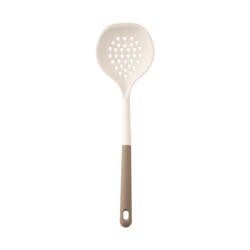 Heat-Resistant Silicone Kitchenware Set: Spatula, Soup Ladle, Slotted Spoon, Rice Spoon, Frying Pan Scraper, Oil Brush, and Flour Grabber.