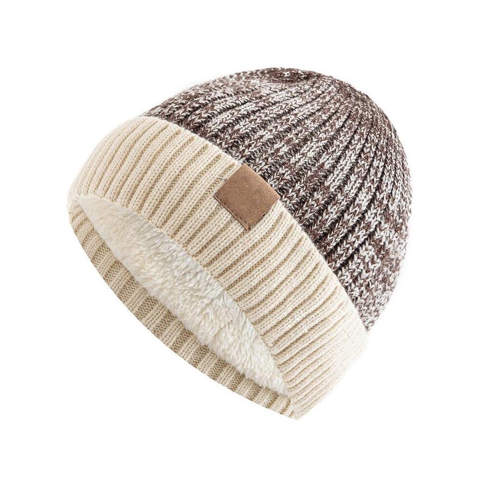New Unisex Two-Tone Winter Hats Add Fur Lined Men And Women Fashion Warm Beanie Cap Casual Winter Knitted Hats