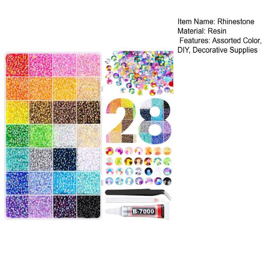 Kit de strass pour nail art (24 000/30 000/32 000 pièces), 24/28/40 grilles, couleurs assorties, 0,3 cm, pour la création de bijoux.