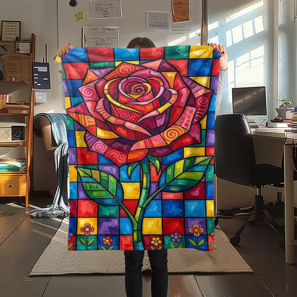 1PC Sleeping Rose  Print FlAannel Blanket, High quality Comfortable for All Seasons, Home Decor, Warmth and Comfort