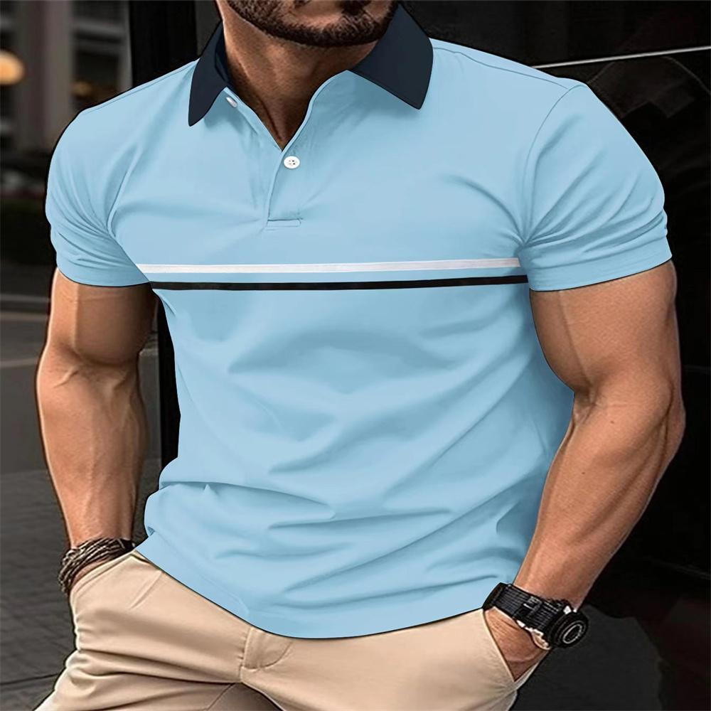 2026 Summer Men's Fashion POLO Shirt Casual Button Stitching T-shirt Men's Sports Polo Shirt