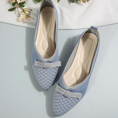 Yeni Kadın Örgü Slip on Babetler Nefes Alabilir Rahat Fiyonklu Yürüyüş Ayakkabıları Günlük Sivri Burun Yürüyüş Spor Ayakkabıları Loaferlar