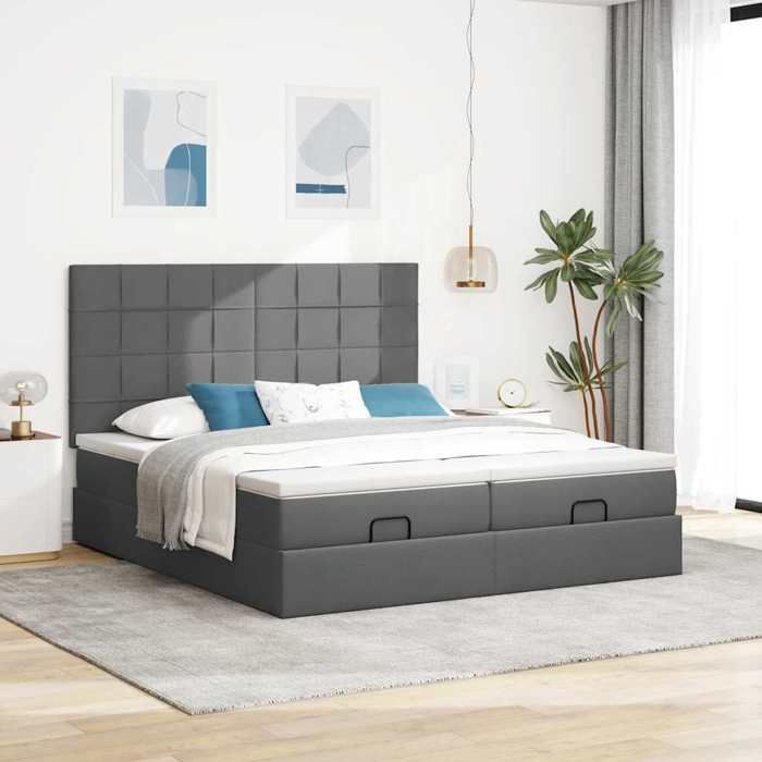 Cadre de lit ottoman - Maison Exclusive - 160x200 - Tissu gris foncé - Rangement hydraulique - Matelas à ressorts
