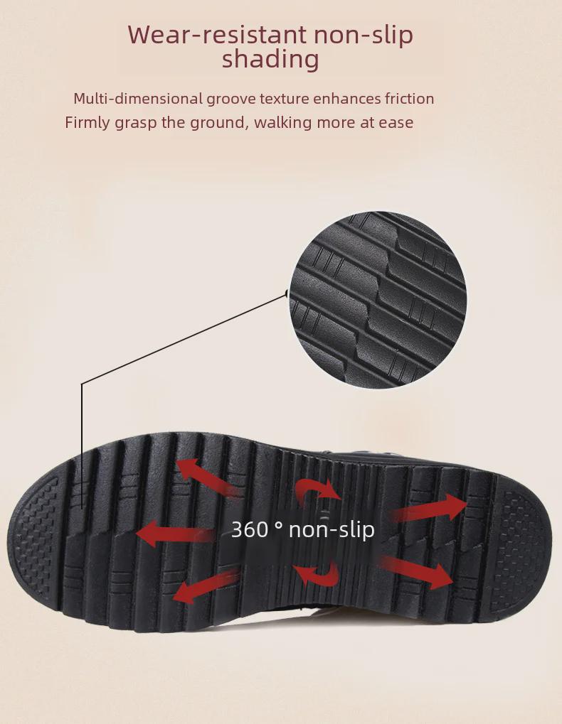 Women's Winter Cotton and Velvet Non-Slip Boots - Warm, Short Leather Footwear for Middle-Aged and Elderly