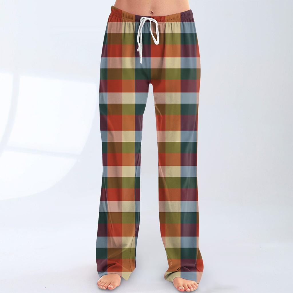 Womens Pajama Pants Sleepwear Casual Drawstring Elastic Waist Pants Comfy Straight Yoga Loose Trousers
