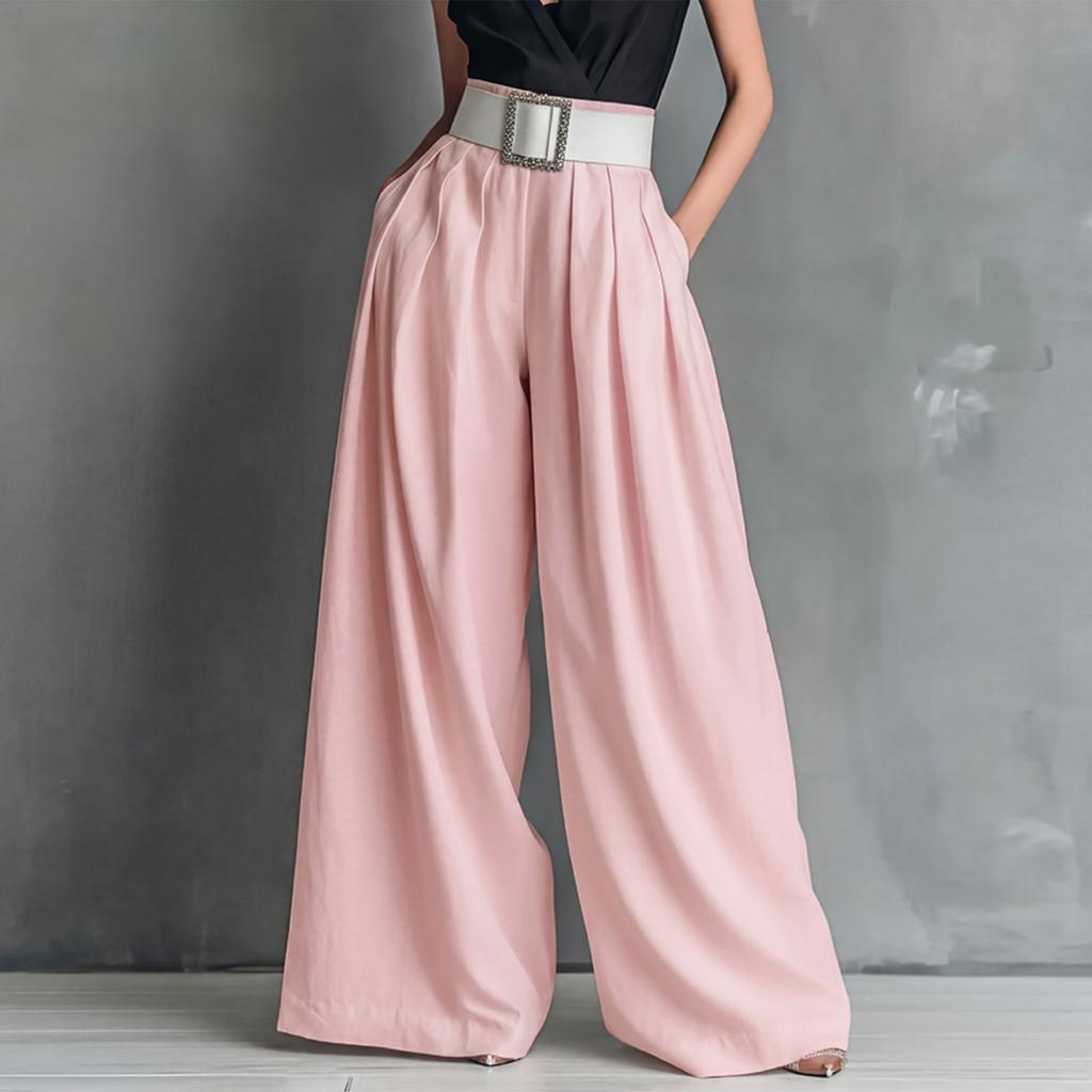 Modische Damen-Hosen mit Farbe, Taschen, hoher Taille, lockerem, weitem Bein für den Alltag