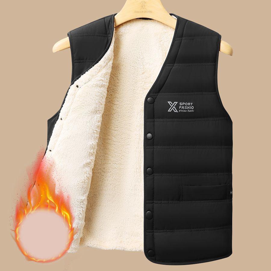 

Зимний мужской флисовый теплый жилет-куртка с принтом букв, ветрозащитный, шерстяная подкладка, теплый, с V-образным вырезом, повседневные пальто, утепленный, утолщенный, уличные жилеты XL