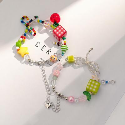 Dopamine Colorful Candy Beaded Bow Bracelet: Luxurious, Sweet, and Stylish Jewelry for Girls.