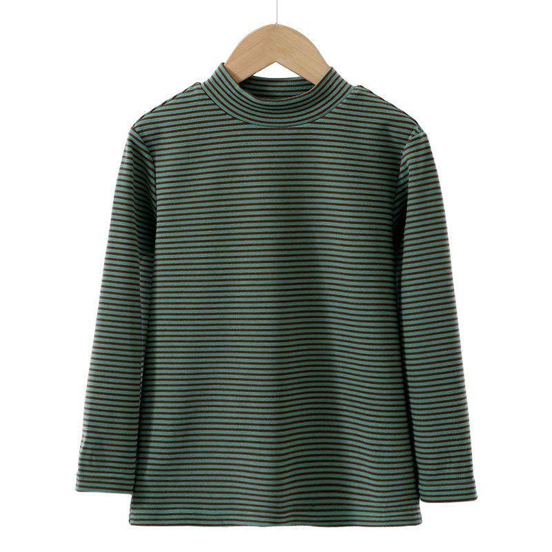 Half-Turtleneck Base Layer Shirt, Long-Sleeved T-Shirt for Boys and Girls, Striped Warm Top for Older Children, Autumn and Winter Children's Clothing