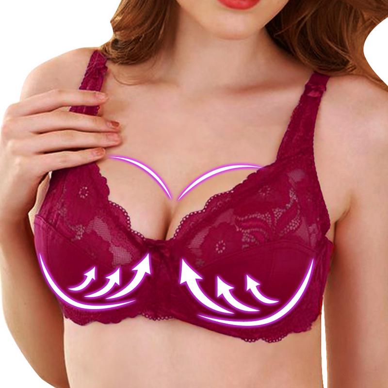 Buy Women Sexy Lace Bras Full Figure Solid Color Plus Size Bow