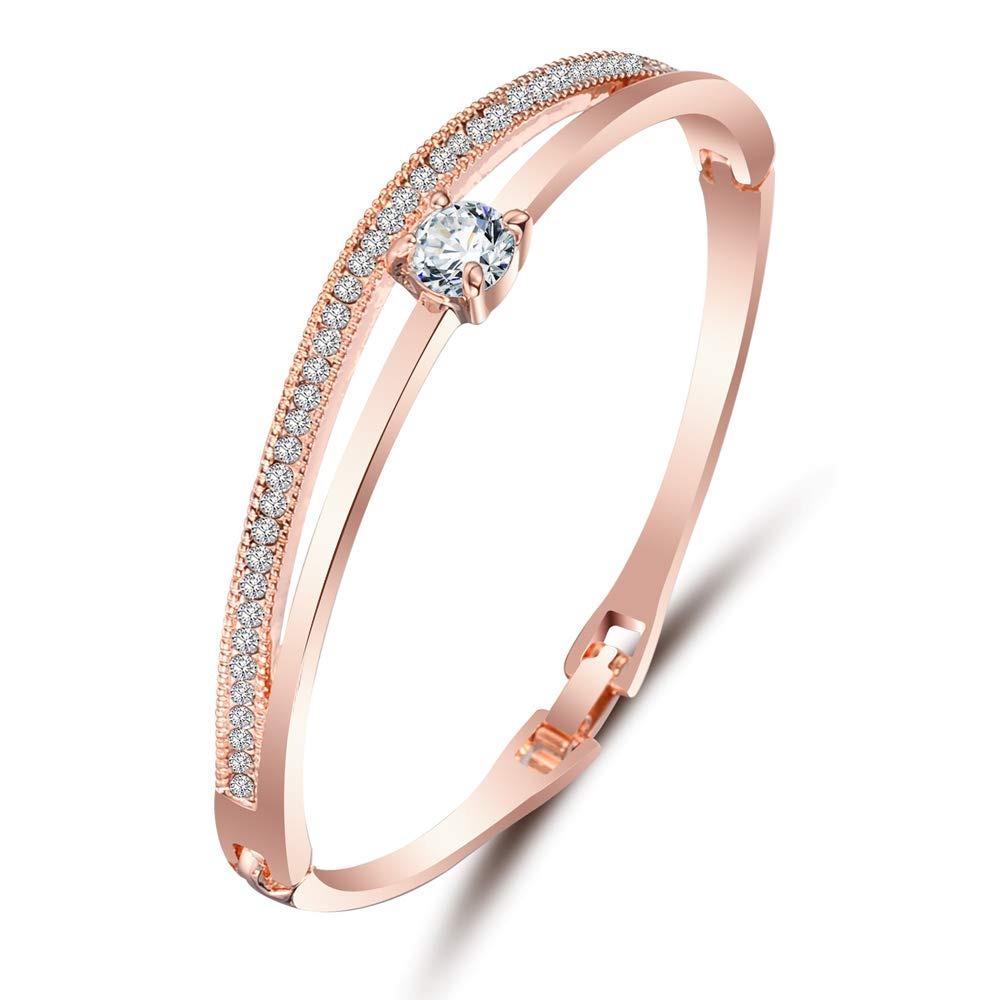 

Stylish 18k Rose Gold Plated Crystal Bangle Bracelet for Women - (9814b), One Size, Crystal, Crystal One