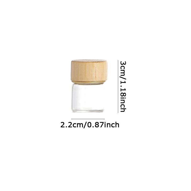 WTEMPO Mini Glass Bottles with Elegant Wood Grain Lids Compact Travel Kitchen Storage Containers for Nail Art Earrings Glitter Decorative Jars