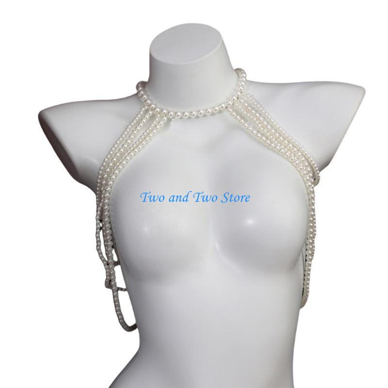 HX6F Stylish Faux Pearls Body Jewelry with Adjustable Chain for Women Suitable for Weddings Parties and Everyday Outfits