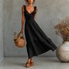 European and American women's summer new French ruffled spaghetti strap dress, linen-textured vacation maxi dress