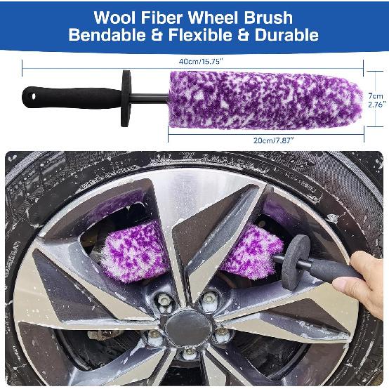 4 Pack Wheel Tire Cleaning Brush Kit Cars Motorcycles RVs Trucks Rim Hub Ultra Soft Microfiber No Spatter 360 Bendable Synthetic Woolies Wash