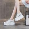 Casual Little White Shoes Women's 2025 Spring and Autumn New Thick Soles Increase by 9 Cm Canvas Lace-up Muffin Shoes Women's Board Shoes Tide