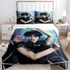 Dark Style Girl with Braids Print Bedding Set, Black & Purple Bed Linen(1 * Duvet Cover + 2 * Pillowcase, Without Core)
