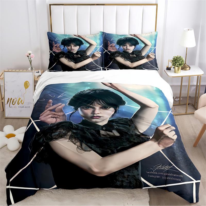 Dark Style Girl with Braids Print Bedding Set, Black & Purple Bed Linen(1 * Duvet Cover + 2 * Pillowcase, Without Core)