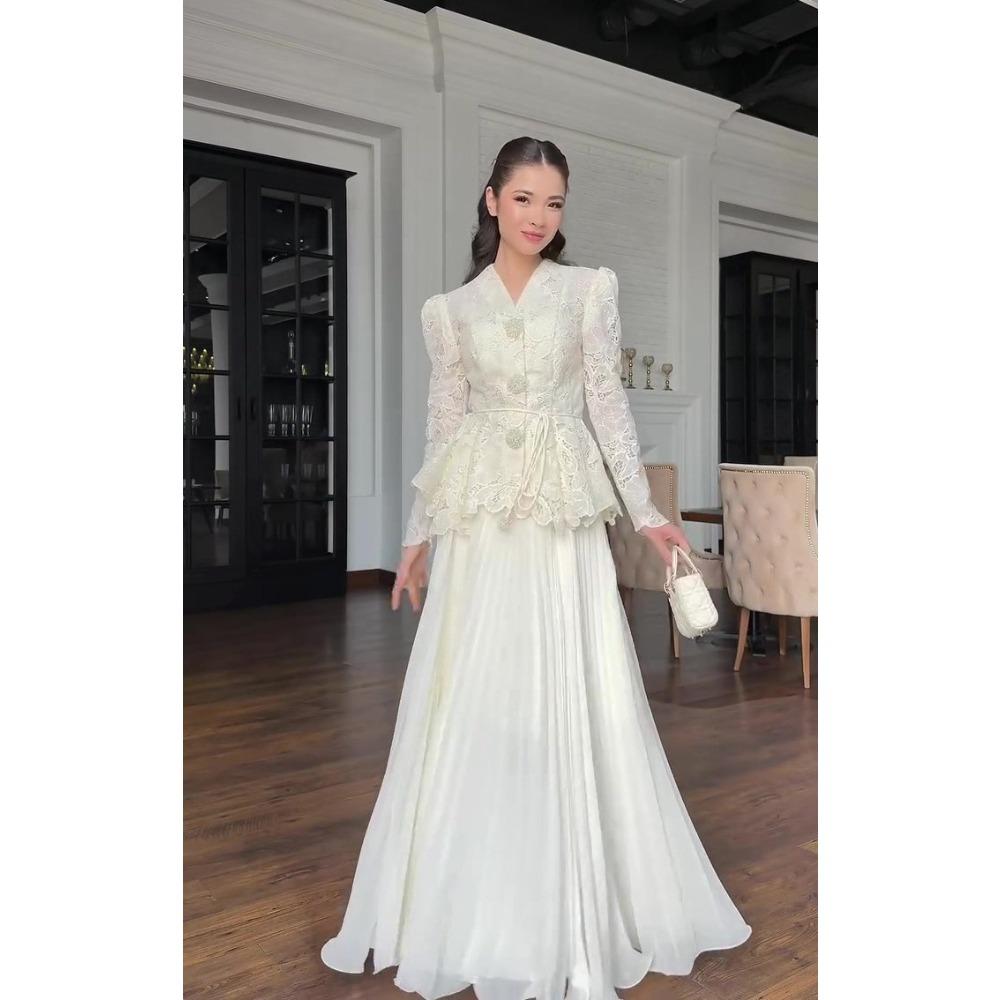 

Suit dress gorgeous long-sleeved long dress elegant, annual temperament European and American autumn XXL білий