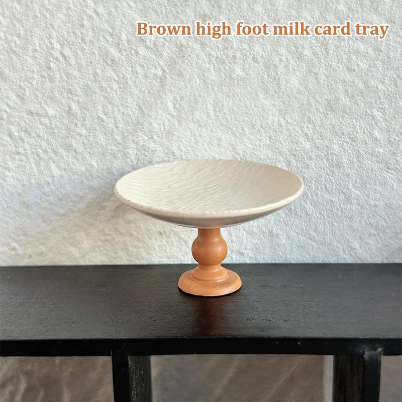 1Pc Dollhouse Miniature Dessert Cake Dish Pattern Tray Model Mini Meal Plate High Foot Fruit Plate Toys Diy Accessories