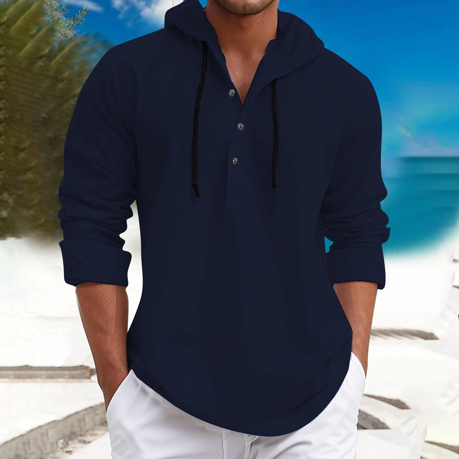 

Дизайнерские весенне-летние мужские повседневные хлопковые льняные рубашки с длинным рукавом, свободные рубашки M тёмно-синий