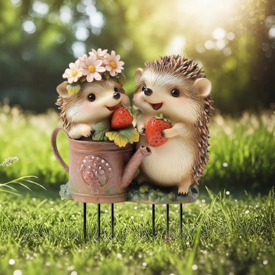 Picchetto per Giardino Fragole Riccio, Picchetto Decorazione da Giardino Ricci 2D in Acrilico, Animale Carino Impermeabile Decorazione da Esterno per Prato Aiuola Fioriera