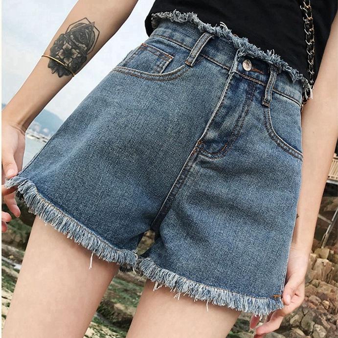 HyunA Style 2020 High Waist Denim Shorts: Women's Trendy Loose Wide-Leg Frayed Hot Pants