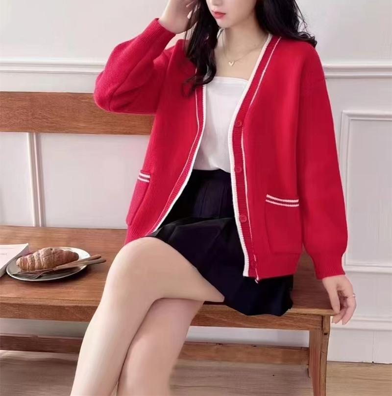 Autumn new knitted cardigan women's lazy V-neck long-sleeved versatile small fragrant sweater jacket