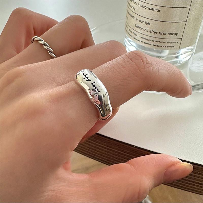 Stylish Korean Wide Letter Ring For Women Geometric Design Adjustable Copper Fashion Accessory