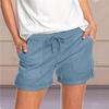 2025 Women's Casual Solid Color Straight-Leg Lace-Up Shorts