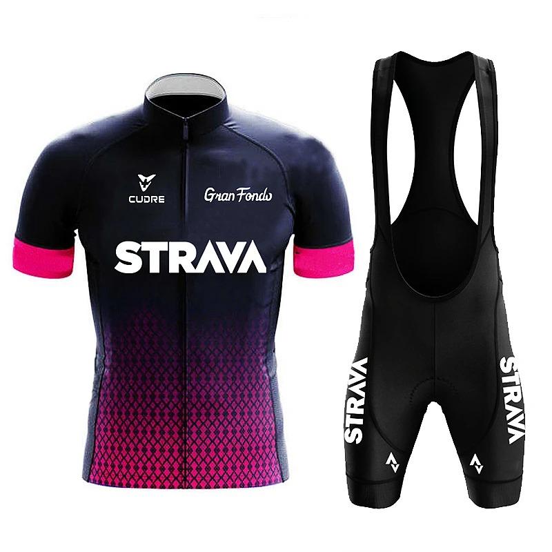 

2026 Strava Cycling Jersey Set Mens Bib Shorts Bicycle Short Sleeve Cycling Clothing Bike Maillot Ciclismo Hombre Black Sets For MTB XXL