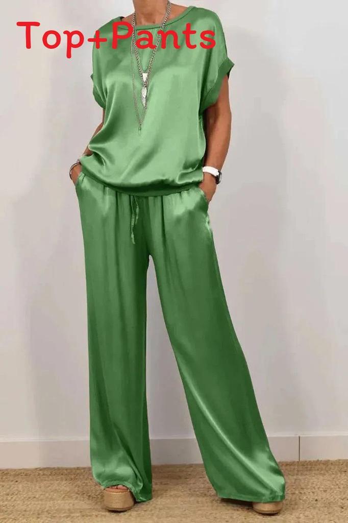 Polyester Lounge Suit With Spliced Design For Casual Women Spring Summer Wear