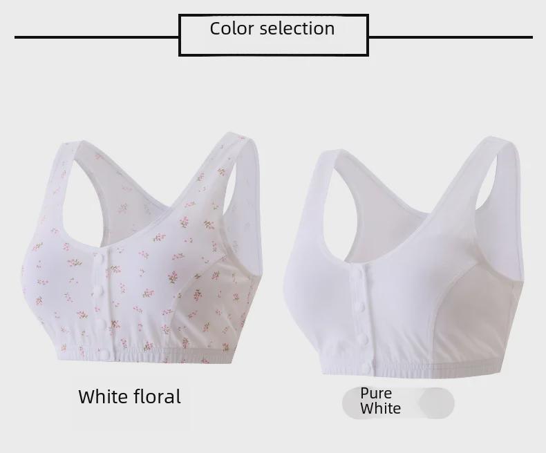 Zhangyan Pastoral Style Pure Cotton Bra: Large Cup, Front Buckle, Wide Back, Comfortable & Breathable for Middle-Aged and Elderly.