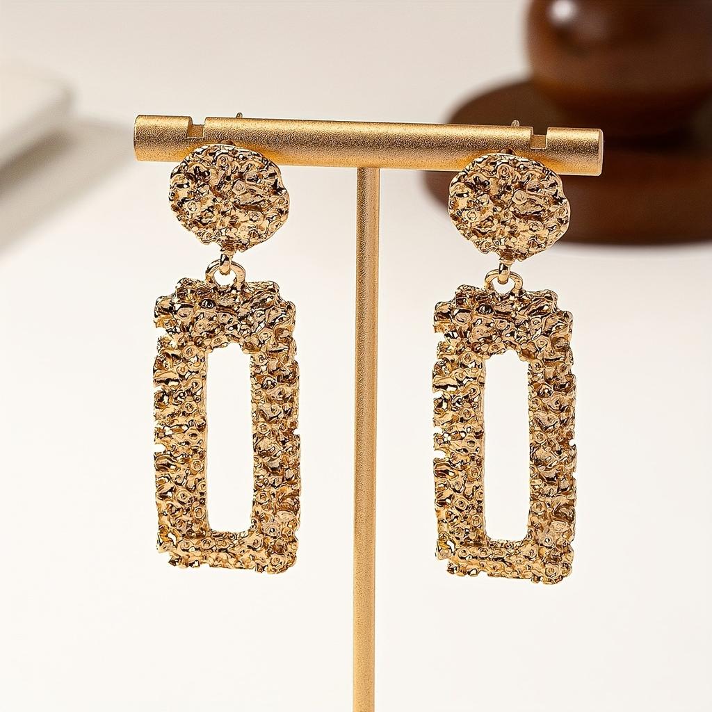 Medieval Zinc Alloy Square Relief Heavy Industry Earrings Retro Exaggerated, Geometric Court Style Earrings