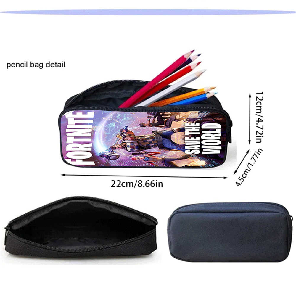 3Pcs Set School Backpack With Front Pocket & Lunch Bag & Pencil Bag,Fortnite Cartoon For Age 6-10,Lightweight For Boys & Girls